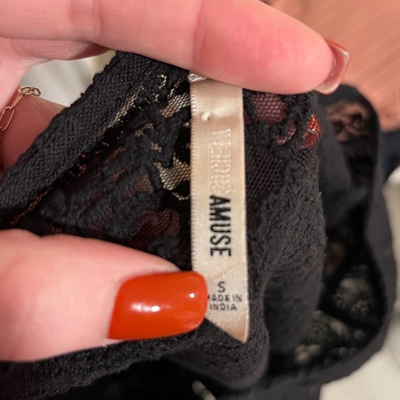 Amuse Society Long Bell Sleeve Black Sheer Lace Crop Top - Picture 8 of 9